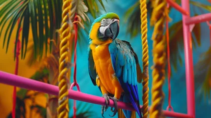 Fotobehang Majestic Blue and Gold Macaw Portrait - A stunning blue and gold macaw, perfectly poised and showcasing its majestic beauty. © Mickey
