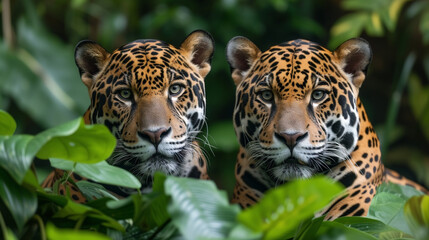 Obraz premium A portrait of a leopard resting in a tree. portrait of a leopard resting in spring forest,Animal wildlife. leopard resting on fallen tree in rain forest. 