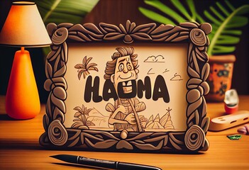 Aloha Hawaii doodle funny cartoon frame. Generative AI