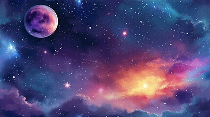 Mystical galaxy scene with vibrant clouds and shining stars. - obrazy, fototapety, plakaty