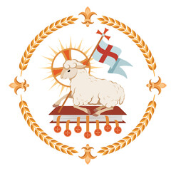 Religious christian symbol lamb of god. Happy Easter. Lamb is symbol of Christ's sacrifice. Isolated. The book is sealed with seven seals. Vector - 735135482