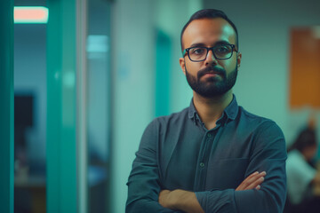 Obraz premium Man, entrepreneur and business portrait in an office for management, entrepreneur and corporate planning. Confident, male and executive with arms crossed for marketing or leadership in workplace