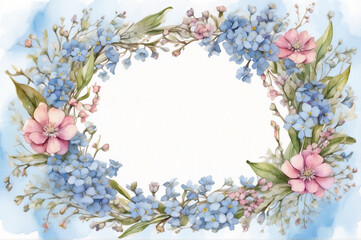 Background for congratulations a frame of blue forget-me-nots