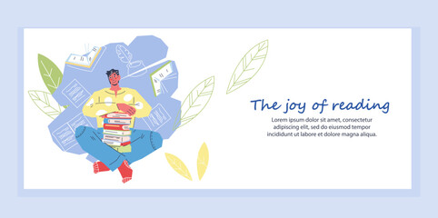 Flyer or banner template for book store or fair, ebook and audiobooks website. Web banner template for the literature festival and online store, flat vector illustration on white background.