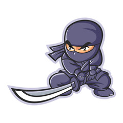 Ninja with samurai sword. Vector image