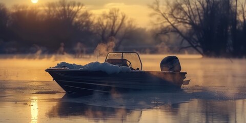 A picture of a motor boat on a body of water. Suitable for travel, adventure, and water sports...