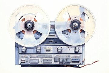 Two tape recorders placed on top of each other. Suitable for illustrating audio technology or vintage equipment