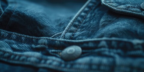 A close-up view of a button on a pair of jeans. Can be used to showcase the details of denim clothing or as an illustration for fashion-related articles