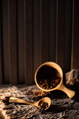 cup of coffee on wooden table