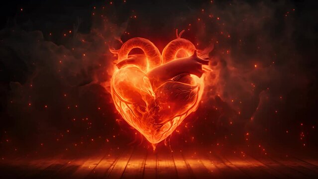 burning heart in the fire, emotional pain and distress heartbreak concept