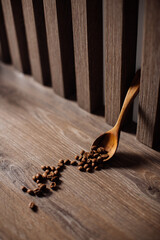 coffee beans on wooden spoon