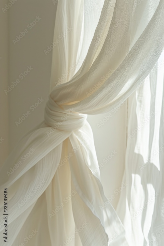 Poster Close-up view of a curtain hanging from a window. Versatile image suitable for various applications