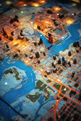 A detailed close-up view of a city map. Perfect for travel guides and urban planning materials