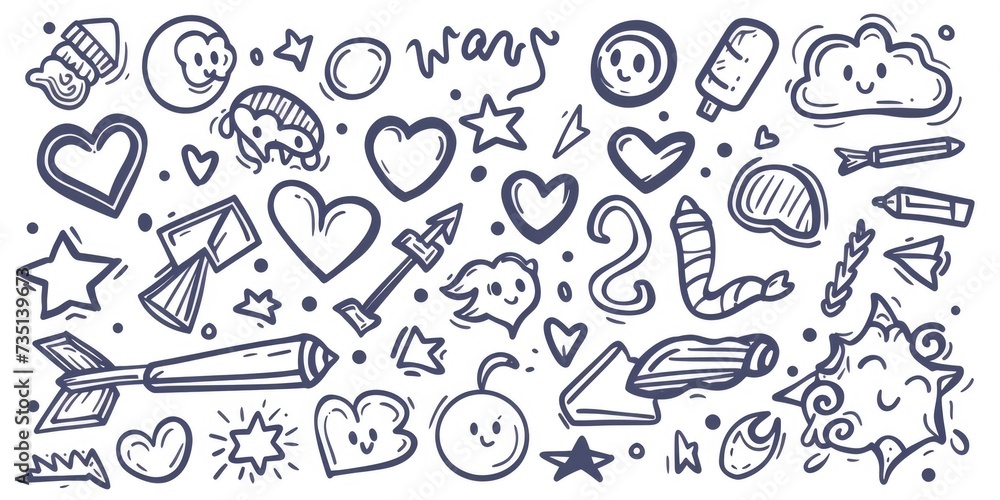 Poster a collection of doodle drawings on a white background. versatile and suitable for various projects