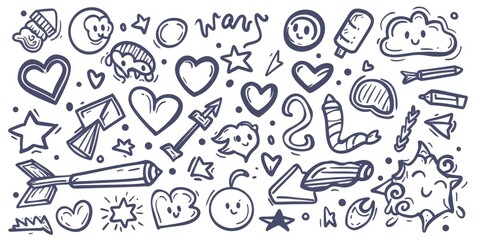 A collection of doodle drawings on a white background. Versatile and suitable for various projects