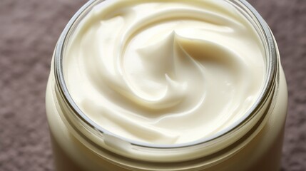 A jar of cream sitting on top of a table. Perfect for beauty and skincare concepts