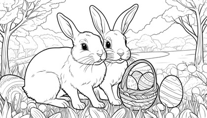 Cute bunny with eggs colouring page