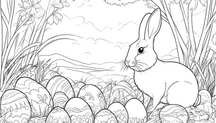 Cute bunny with eggs colouring page