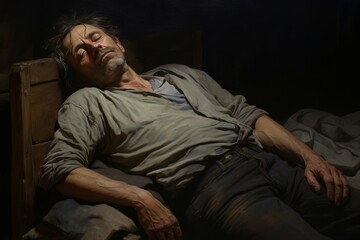 Slumbering Senior man sleeping. Funny break. Generate Ai