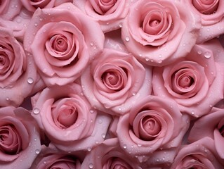 Pink rose petals with water drops