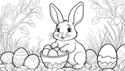 easter bunny and easter eggs coloring page