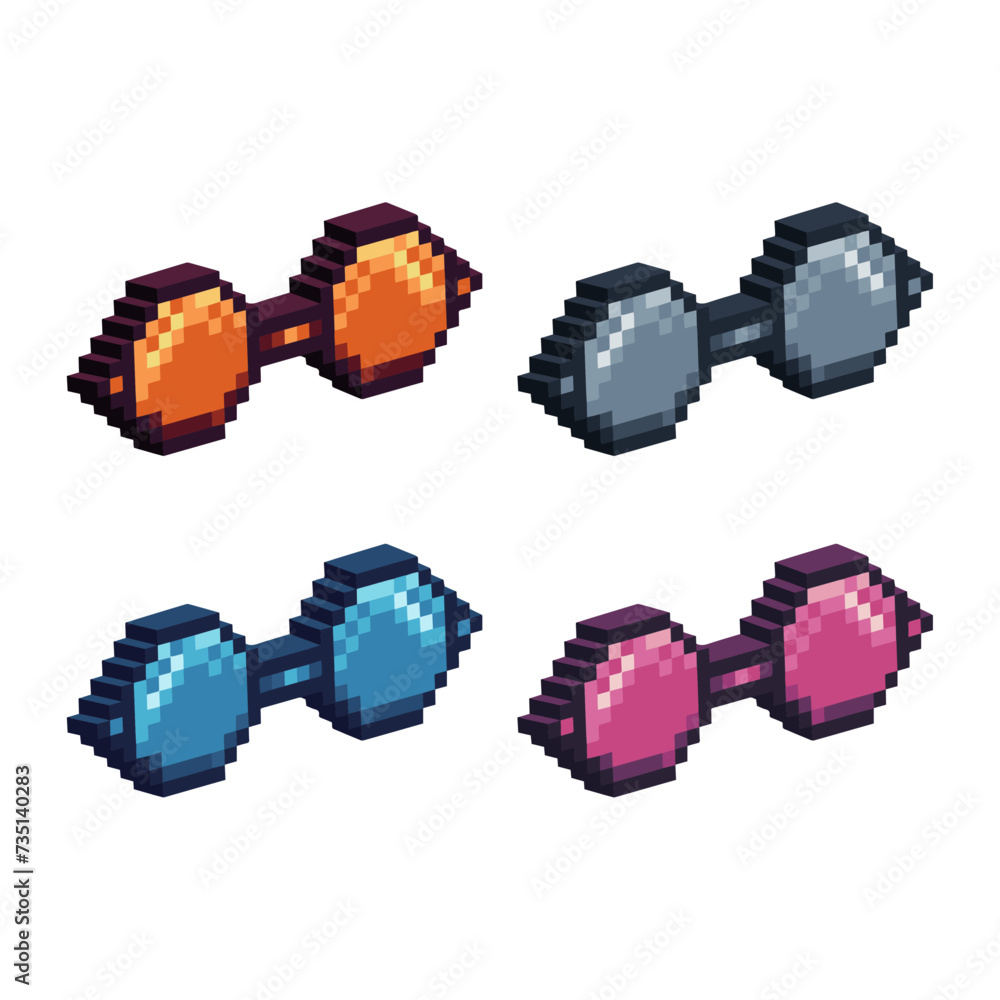 Poster isometric pixel art 3d of glasses icon for items asset.glasses icon on pixel bits style.8-bits perfe