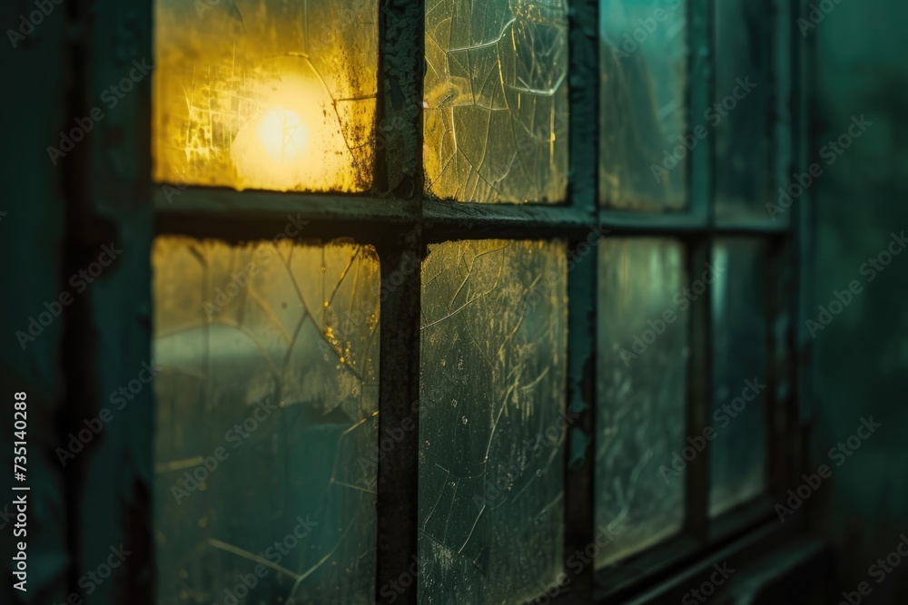Poster close up view of a window covered in frost. perfect for winter-themed designs and holiday concepts