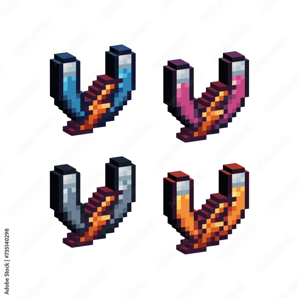 Aufkleber isometric pixel art 3d of magnet thunder icon for items asset.magnet icon on pixel bits style.8-bits