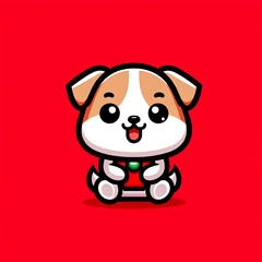 flat logo of a Cute baby dog with a lovely little animal 3d rendering cartoon character, Chinese New Year dog