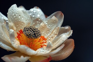 Fototapeta premium A detailed close-up of a flower with glistening water droplets. Perfect for adding a touch of nature and freshness to any project
