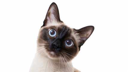Curious Siamese cat looking up
