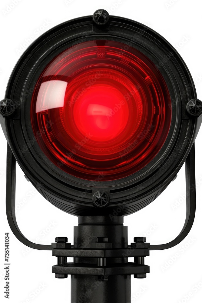 Poster a detailed close-up shot of a red light attached to a pole. this image can be used to represent traf