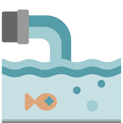 water polution and waste water dead fish flat style icons