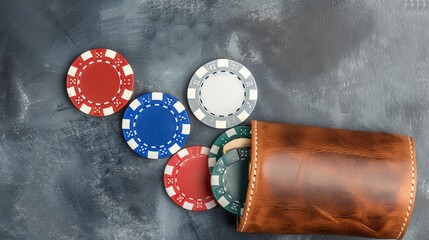 A few casino chips and an empty wallet, symbolizing the financial aftermath of gambling, Betting addiction, Gambling addiction, Gambling therapy

