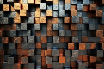 Rustic metal backdrop with cube pattern. 3D visual. Generative AI