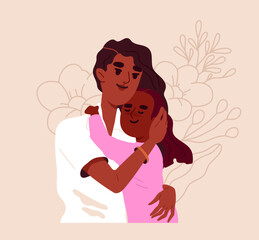 Happy Mothers day poster. Woman with kid, mom with daughter. Greeting postcard template. Poster or banner for website. Cartoon flat vector illustration isolated on beige background