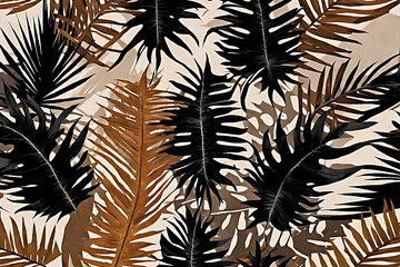 Seamless feather pattern with black and white, red, brown feathers.