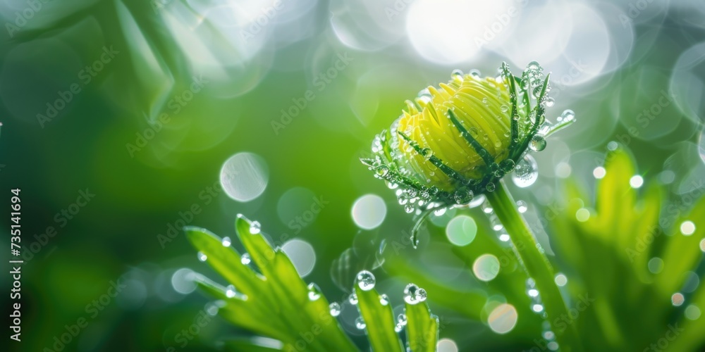 Poster A beautiful yellow flower with sparkling water droplets. Perfect for adding a touch of nature and freshness to any project