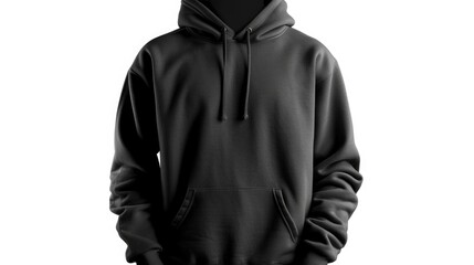 A black hoodie on a white background. Perfect for fashion or streetwear designs - obrazy, fototapety, plakaty