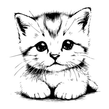 Kitten drawing sketch on white background
