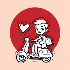 cute couple scooter logo vector illustration