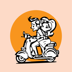 cute couple scooter logo vector illustration