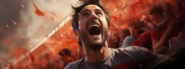 Goal celebration concept. football fan rejoices at the team's win. banner