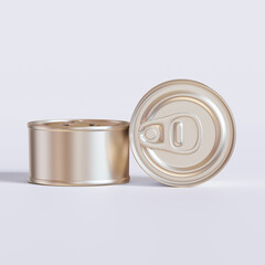 White blank tin can gold metal Tin Can with key, canned Food. Isolated with clipping path. for Mock up collection