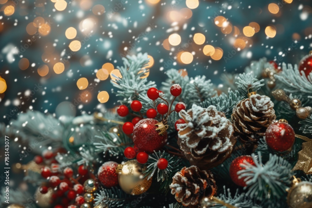 Poster A close-up view of a bunch of Christmas decorations. This image can be used to add a festive touch to any holiday-related design project