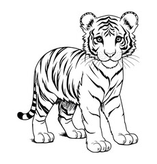 Tiger cartoon isolated on white coloring pages for kids