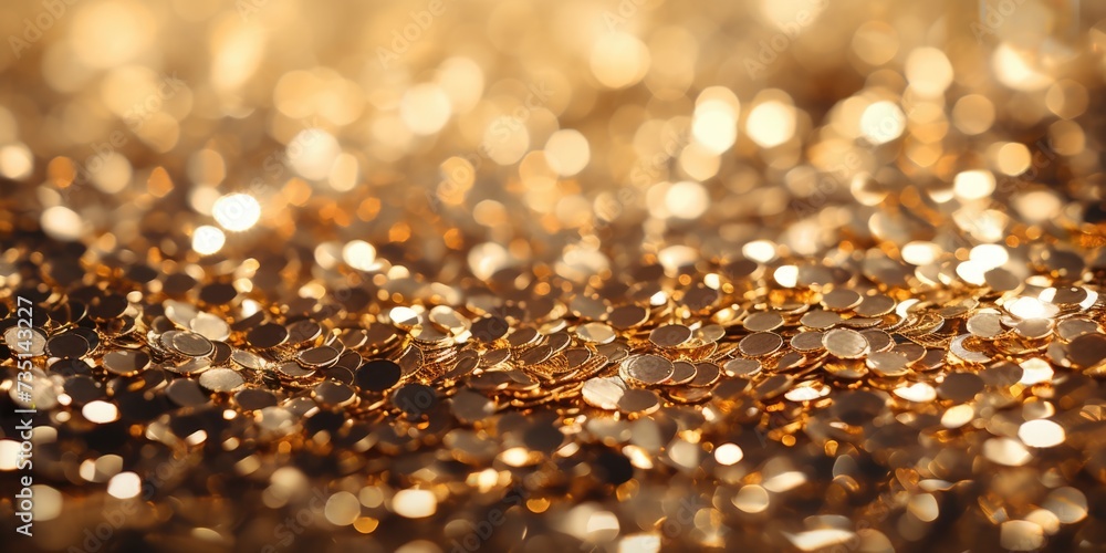 Poster a close-up view of a shiny surface made of gold. this image can be used to depict luxury, wealth, or