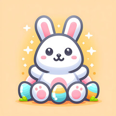 Obraz premium flat logo of Cute rabbit cartoon icon illustration. animal nature icon , rabbit logo 