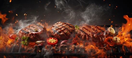 minced meat cutlet burgers on a BBQ grill steel grilled meat burger mix kebab meat Kebab adana chicken lamb and beef banner menu recipe place for text top view. Creative Banner. Copyspace image
