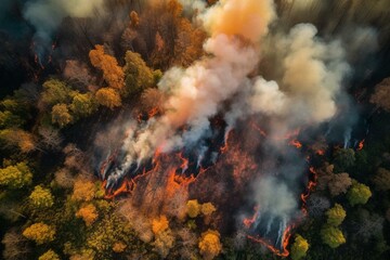 Obraz na płótnie Canvas Aerial view of a mesmerizing forest fire. Generative AI